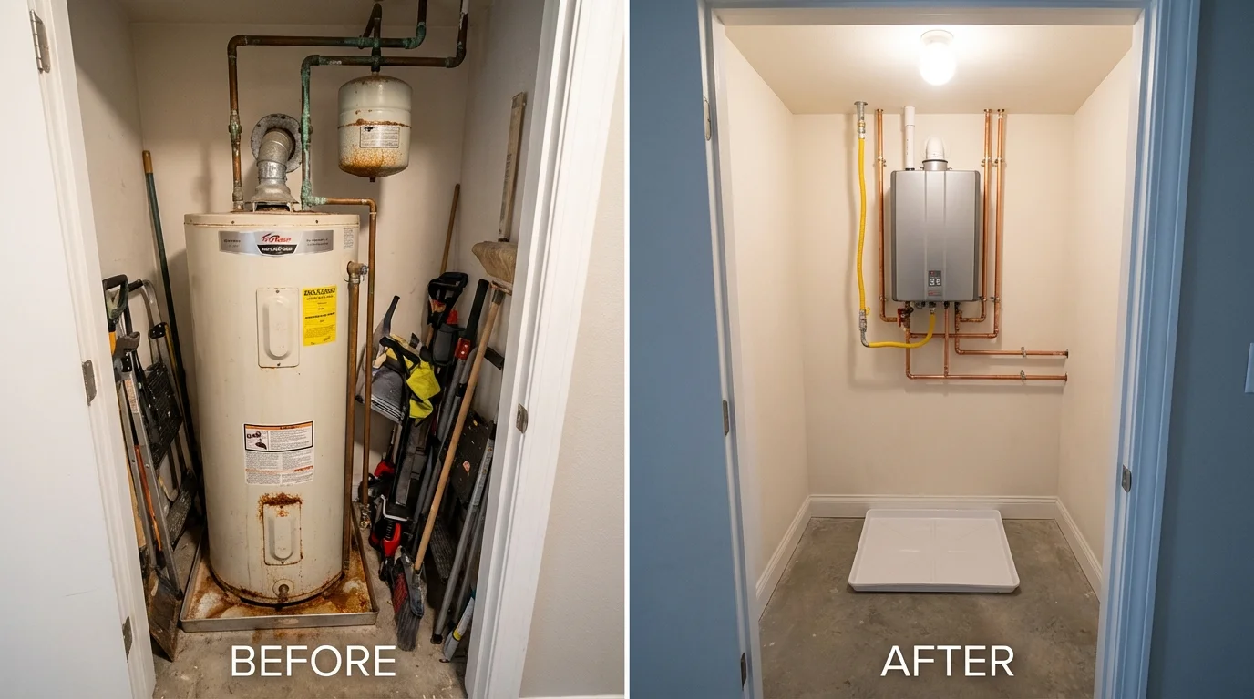 Tank water heater versus wall-mounted tankless unit comparison for Seaside, OR homeowners