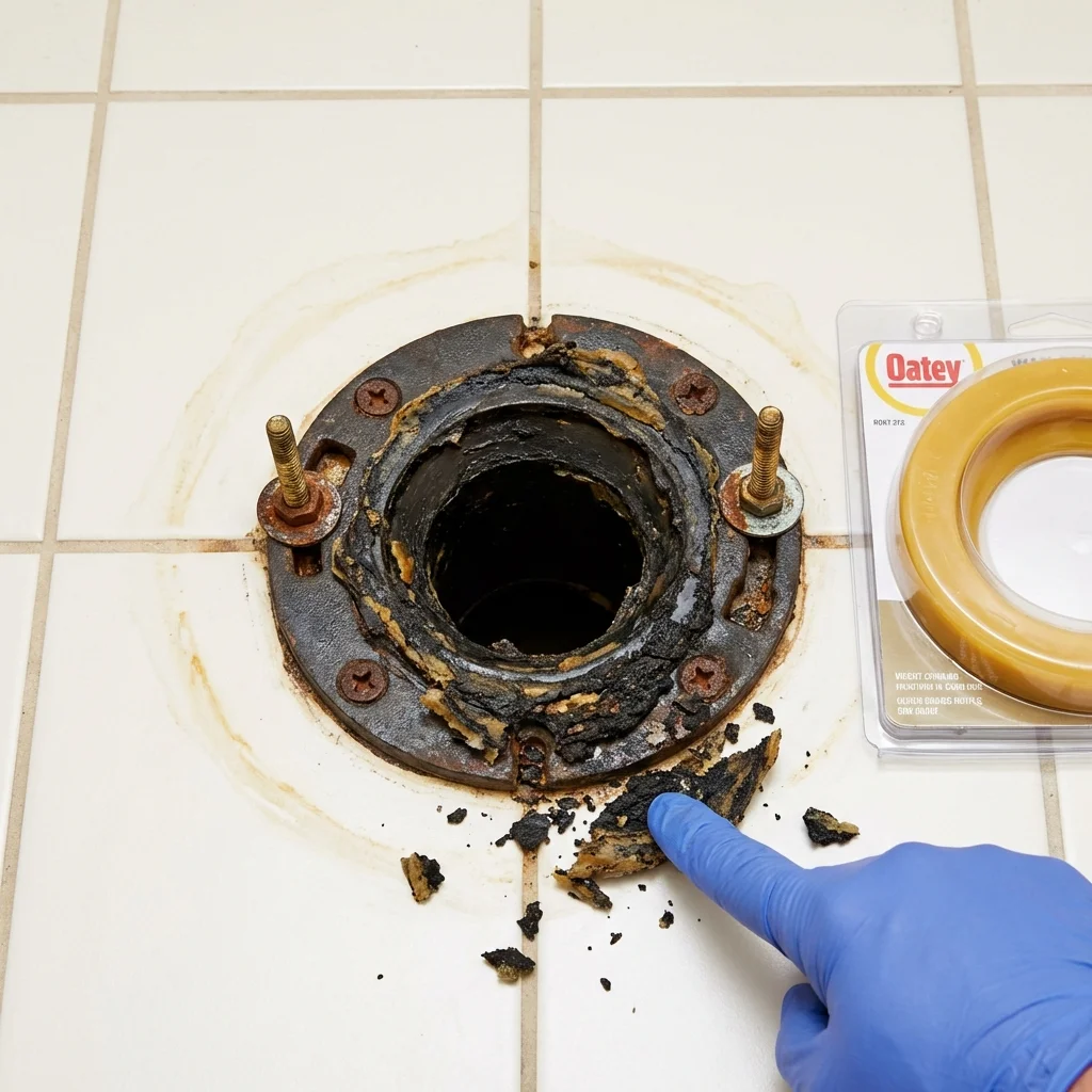 Failed wax ring showing water seepage at the base of a toilet in a Seaside, OR home